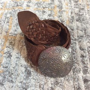 bebe Brown Woven Belt with Silver Buckle